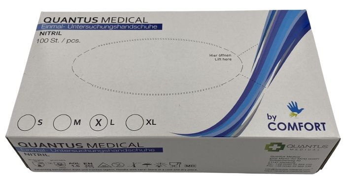 slide image Quantus Medical Nitrilhandschuhe puderfrei in der Farbe blau (100 Stk./Box)