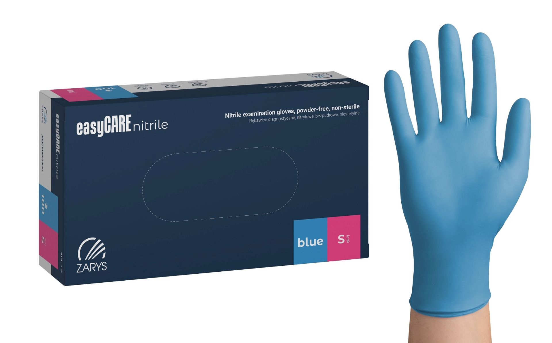 slide image easyCARE  Nitrilhandschuh - classic - puderfrei - blau - 100 Stk.